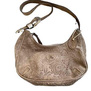 SERGIOS  Collection leather small hobo style shoulder bag w/silver tone buckle